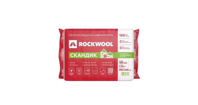 Утеплитель RockWool Лайт Баттс Скандик (0.288 м3/уп) 800х600х50 мм